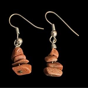 Chic Goldstone Drop Earrings Natural Stone Shimmer